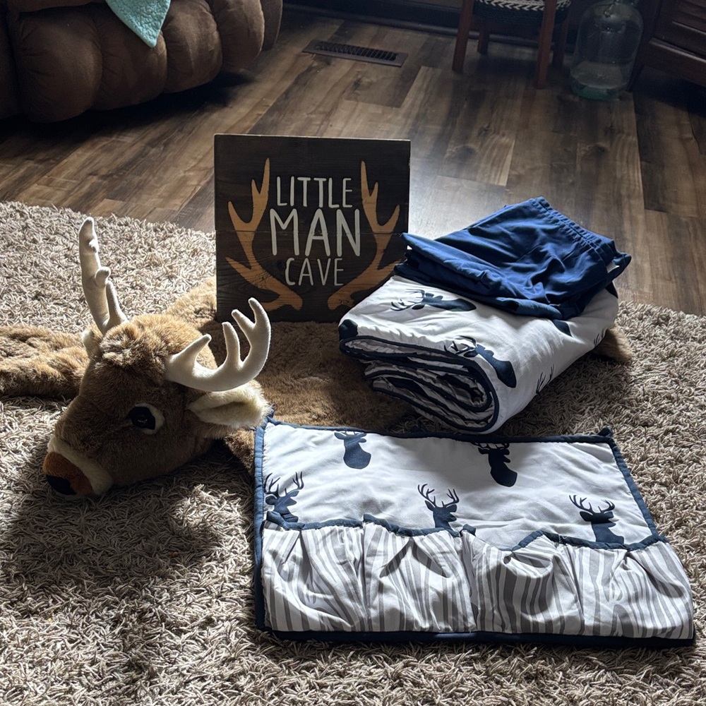 Navy and White Deer Themed Crib/toddler Bedding Set